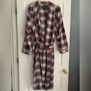 Lauren Ralph Lauren Women’s Size Lrg XL Red Green Plaid Long Robe Belt Monogram